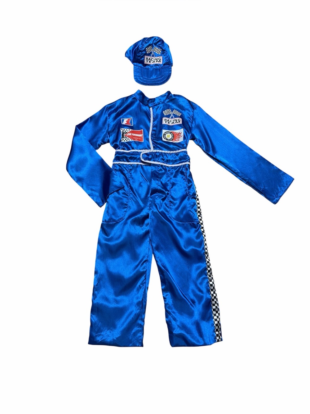Walmart Pit Crew Costume Jumpsuit And Cap Kids Size 10/12 PMG Halloween Dress Up